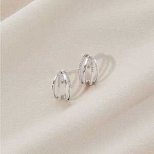 Olive & Piper Benji Silver Huggie Hoop Earrings Rhinestone